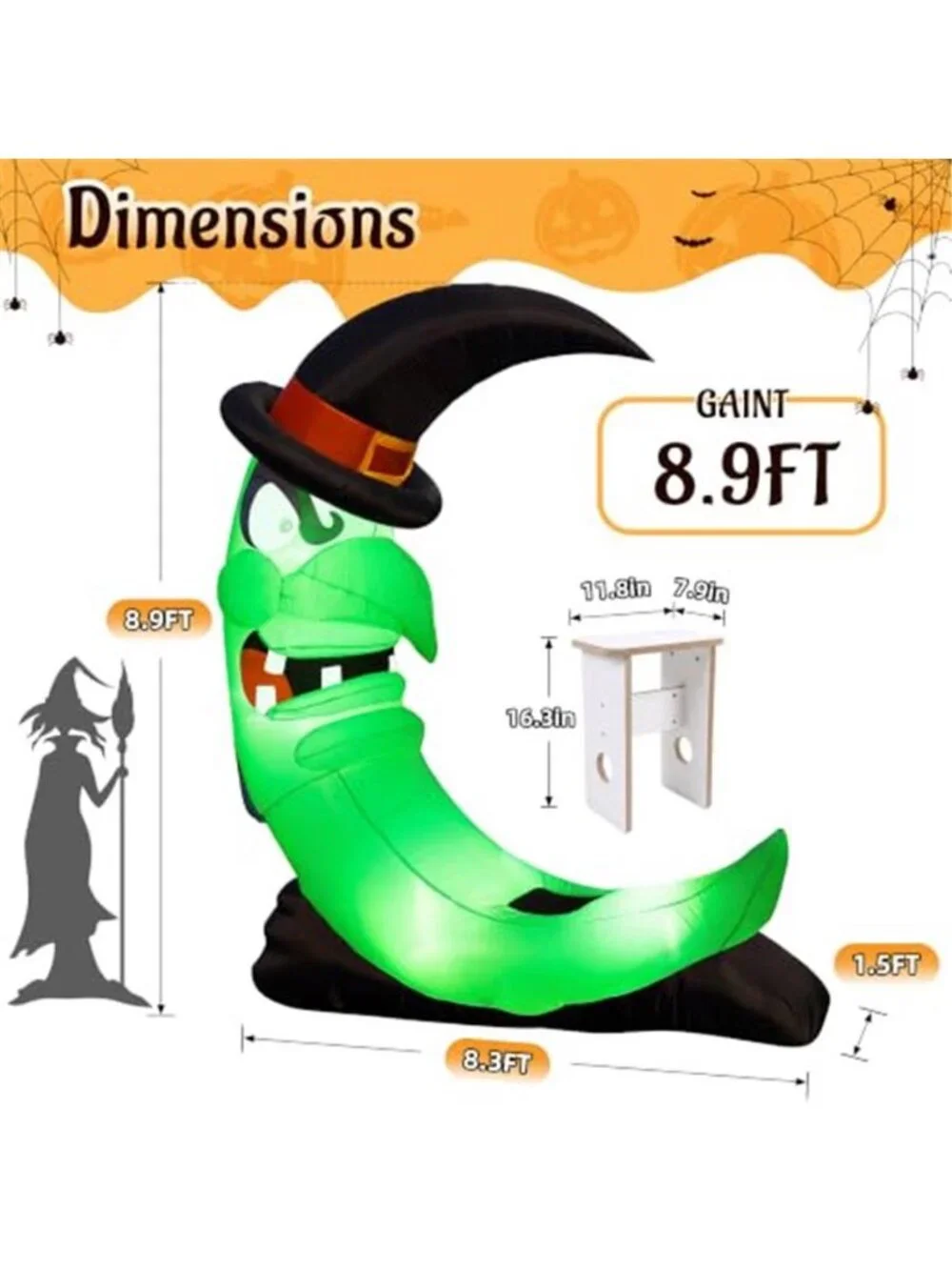 8.9 FT Giant Halloween Inflatables Witch Moon Outdoor Decorations